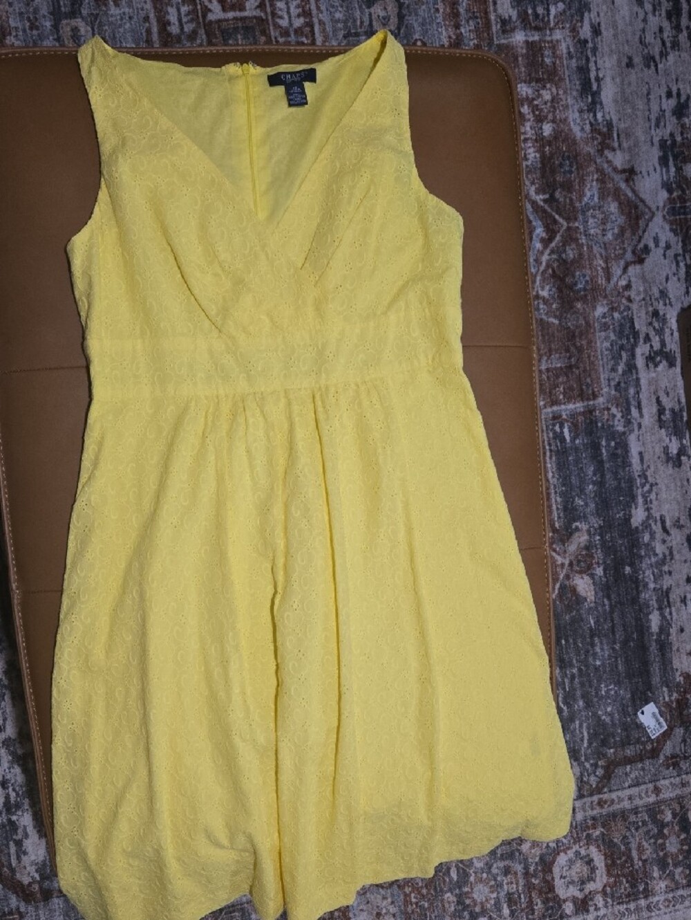 Chaps Eyelet Midi Dress โ Butter Yellow โ Like New - Picture 7 of 10